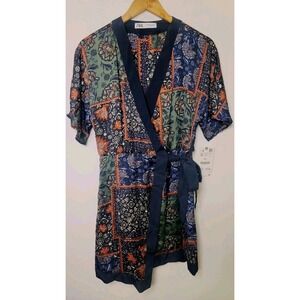 ZARA Dress Womens‎ Sz Small Floral Wrap Mini Patchwork Boho Kimono Dolman Sleeve